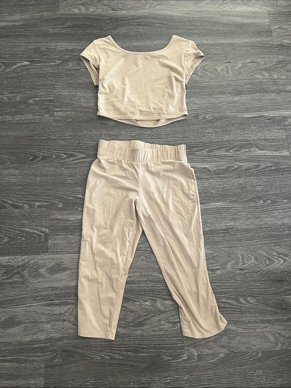Neutral Beige Women's Crop Top & High-Waist Pants Set